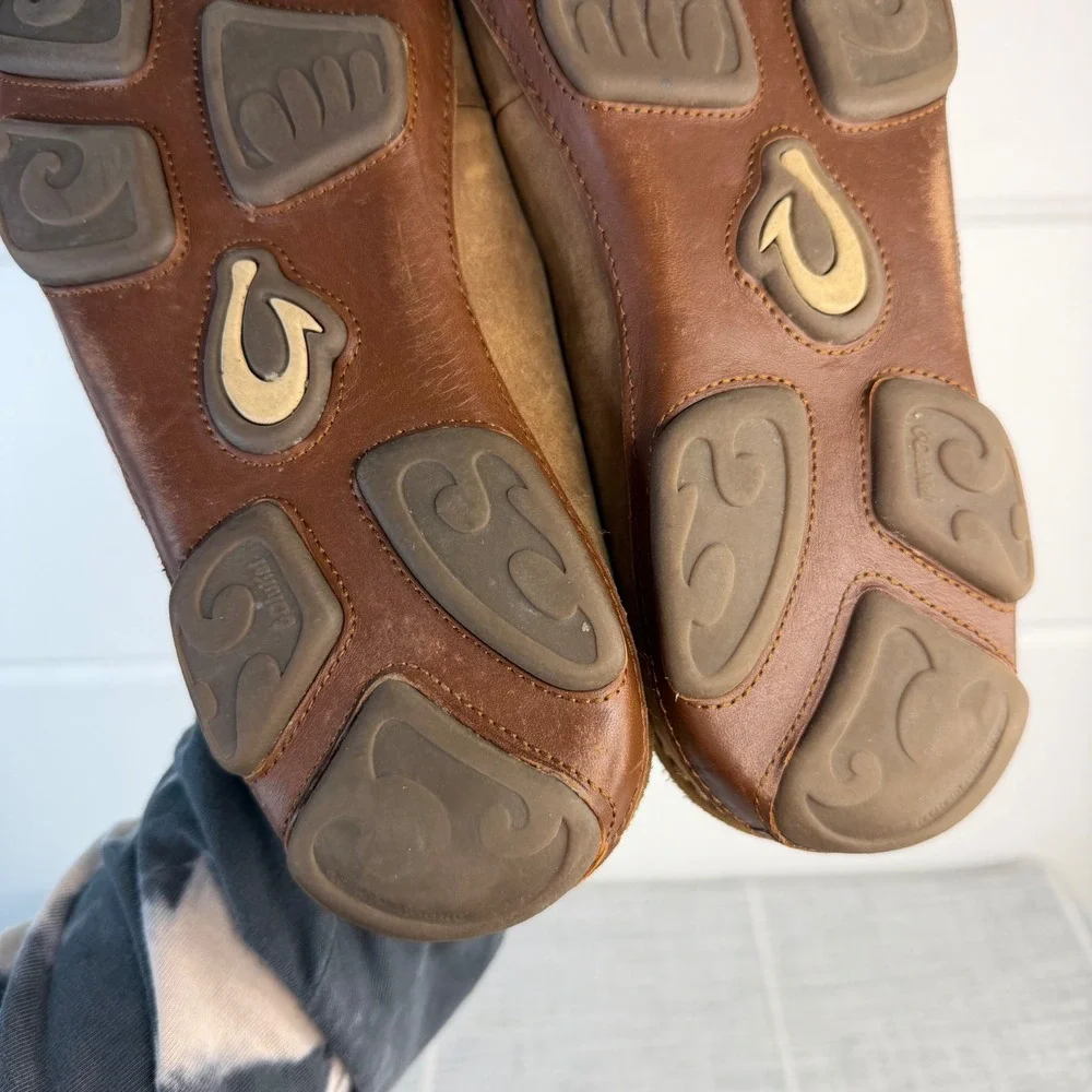 OluKai Moloa Loafer Mens Size 9.5 Brown Leather Slip On Shoe Convertible Slipper